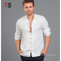 New casual men's wear Chinese national style men's long sleeve stand collar linen shirt pure color slim shirt
